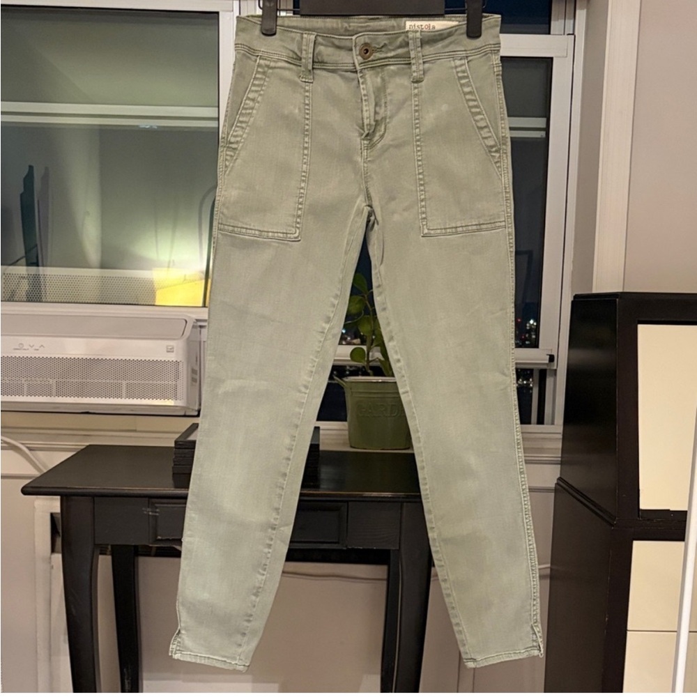 Pistola Sage Green Cropped Cargo Skinny Jeans Stretch 26
